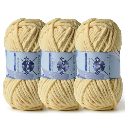 Dickes Chenille-Garn zum Häkeln, Babygarn zum Häkeln, weiche Decken, sperrige Garne zum Häkeln, Amigurumi, 3 x 100 g, flauschige Samtgarne zum Handstricken, 3 x 100 g, 3 x 74 m, 3 x 74 m, hellgelb Dickes Chenille-Garn zum Häkeln, Babygarn zum Häkeln, weiche Decken, sperrige Garne zum Häkeln, Amigurumi, 3 x 100 g, flauschige Samtgarne zum Handstricken, 3 x 100 g, 3 x 74 m, 3 x 74 m, hellgelb von OMoiut