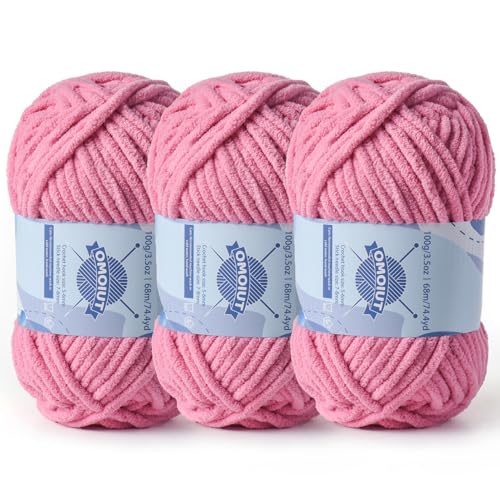 Dickes Chenille-Garn zum Häkeln, Babygarn zum Häkeln, weiche Decken, sperrige Garne zum Häkeln, Amigurumi, 3 x 100 g, flauschige Samtgarne zum Handstricken, 3 x 100 g, 3 x 74 m, 3 x 74 m, tiefes Rosa Dickes Chenille-Garn zum Häkeln, Babygarn zum Häkeln, weiche Decken, sperrige Garne zum Häkeln, Amigurumi, 3 x 100 g, flauschige Samtgarne zum Handstricken, 3 x 100 g, 3 x 74 m, 3 x 74 m, tiefes Rosa von OMoiut