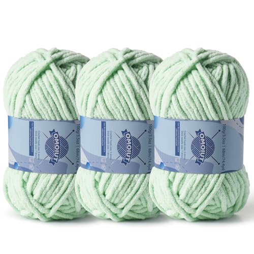 Dickes Chenille-Garn zum Häkeln, Babygarn zum Häkeln, weiche Decken, sperrige Garne zum Häkeln, Amigurumi, 3 x 100 g, flauschige Samtgarne zum Handstricken, 3 x 100 g, 3 x 74 m, hellgrün Dickes Chenille-Garn zum Häkeln, Babygarn zum Häkeln, weiche Decken, sperrige Garne zum Häkeln, Amigurumi, 3 x 100 g, flauschige Samtgarne zum Handstricken, 3 x 100 g, 3 x 74 m, hellgrün von OMoiut