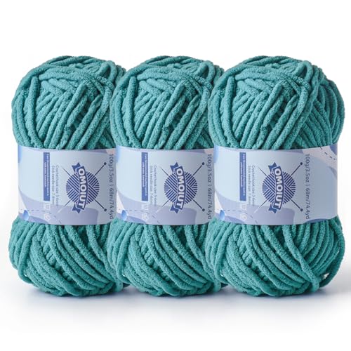 Dickes Chenille-Garn zum Häkeln, Babygarn zum Häkeln, weiche Decken, sperrige Garne zum Häkeln, Amigurumi, 3 x 100 g, flauschige Samtgarne zum Handstricken, 3 x 100 g, 3 x 74 m, tiefes Cyan Dickes Chenille-Garn zum Häkeln, Babygarn zum Häkeln, weiche Decken, sperrige Garne zum Häkeln, Amigurumi, 3 x 100 g, flauschige Samtgarne zum Handstricken, 3 x 100 g, 3 x 74 m, tiefes Cyan von OMoiut