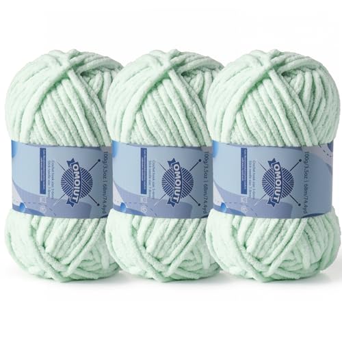 Dickes Chenille-Garn zum Häkeln, Babygarn zum Häkeln, weiche Decken, sperrige Garne zum Häkeln, Amigurumi, 3 x 100 g, flauschige Samtgarne zum Handstricken, 3 x 100 g, Babygrün Dickes Chenille-Garn zum Häkeln, Babygarn zum Häkeln, weiche Decken, sperrige Garne zum Häkeln, Amigurumi, 3 x 100 g, flauschige Samtgarne zum Handstricken, 3 x 100 g, Babygrün von OMoiut