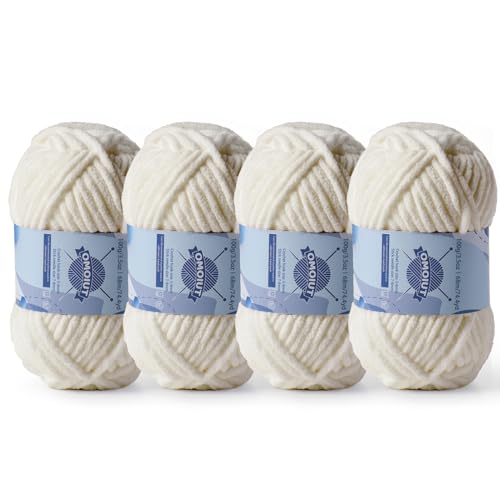 Dickes Chenille-Garn zum Häkeln, Babygarn zum Häkeln, weiche Decken, sperrige Garne zum Häkeln, Amigurumi, 4 x 100 g, flauschige Samtgarne zum Handstricken, 4 x 100 g, 4 x 74 m, 4 x 74 m, Hellkhaki von OMoiut