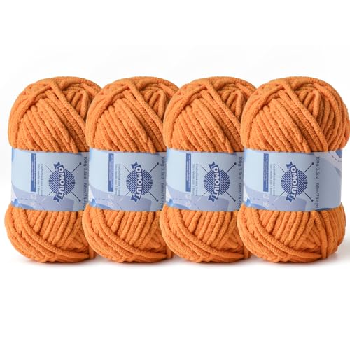 Dickes Chenille-Garn zum Häkeln, Babygarn zum Häkeln, weiche Decken, sperrige Garne zum Häkeln, Amigurumi, 4 x 100 g, flauschige Samtgarne zum Handstricken, 4 x 100 g, 4 x 74 m, 4 x 74 m, Ingwerfarben von OMoiut