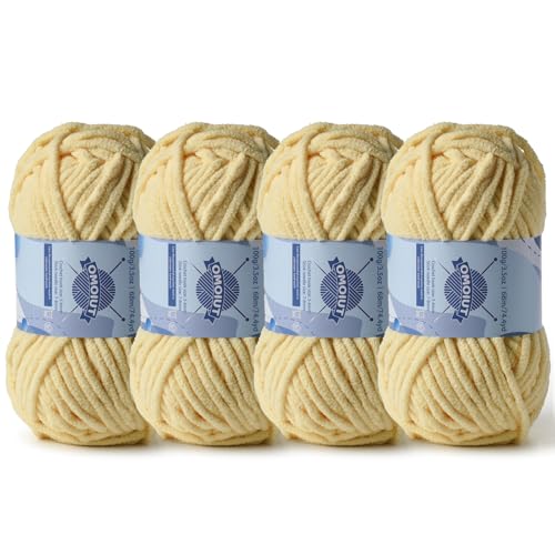 Dickes Chenille-Garn zum Häkeln, Babygarn zum Häkeln, weiche Decken, sperrige Garne zum Häkeln, Amigurumi, 4 x 100 g, flauschige Samtgarne zum Handstricken, 4 x 100 g, 4 x 74 m, Hellgelb von OMoiut