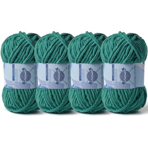 Dickes Chenille-Garn zum Häkeln, Babygarn zum Häkeln, weiche Decken, sperrige Garne zum Häkeln, Amigurumi, 4 x 100 g, flauschige Samtgarne zum Handstricken, 4 x 100 g, 4 x 74 m, dunkelgrün von OMoiut