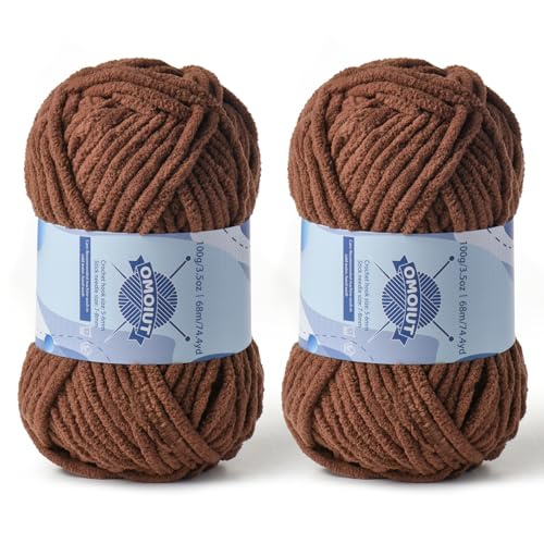 Dickes Chenille-Garn zum Häkeln, Babygarn zum Häkeln, weiche Decken, sperrige Garne zum Häkeln von Amigurumi, 2 x 100 g, flauschige Samtgarne zum Handstricken, 2 x 100 g, 2 x 74 m, 2 x 74 m, 2 x 74 m von OMoiut