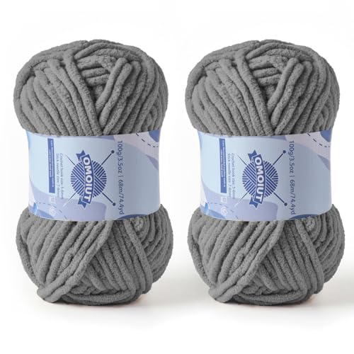 Dickes Chenille-Garn zum Häkeln, Babygarn zum Häkeln, weiche Decken, sperrige Garne zum Häkeln von Amigurumi, 2 x 100 g, flauschige Samtgarne zum Handstricken, 2 x 100 g, 2 x 74 m, 2 x 74 m von OMoiut
