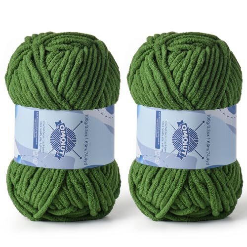 Dickes Chenille-Garn zum Häkeln, Babygarn zum Häkeln, weiche Decken, sperrige Garne zum Häkeln von Amigurumi, 2 x 100 g, flauschige Samtgarne zum Handstricken, 2 x 100 g, 2 x 74 m, 2 x 74 m von OMoiut