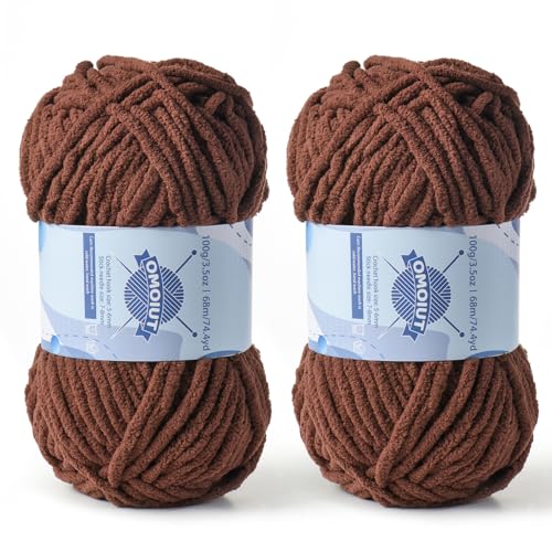 Dickes Chenille-Garn zum Häkeln, Babygarn zum Häkeln, weiche Decken, sperrige Garne zum Häkeln von Amigurumi, 2 x 100 g, flauschige Samtgarne zum Handstricken, 2 x 100 g, flauschige Samtgarne zum von OMoiut