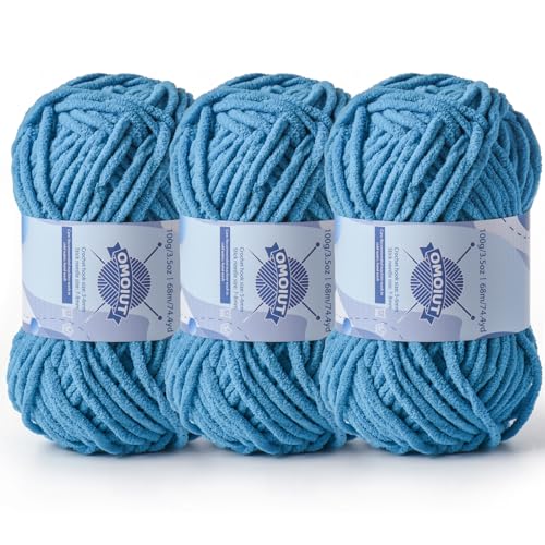 Dickes Chenille-Garn zum Häkeln, Babygarn zum Häkeln, weiche Decken, sperrige Garne zum Häkeln von Amigurumi, 3 x 100 g, flauschige Samtgarne zum Handstricken, 3 x 100 g, 3 x 74 m, Blau (3 x 74,3 yds) Dickes Chenille-Garn zum Häkeln, Babygarn zum Häkeln, weiche Decken, sperrige Garne zum Häkeln von Amigurumi, 3 x 100 g, flauschige Samtgarne zum Handstricken, 3 x 100 g, 3 x 74 m, Blau (3 x 74,3 yds) von OMoiut