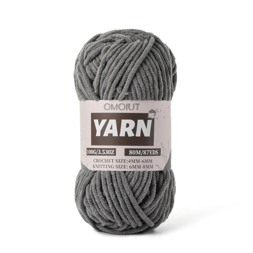 Flauschiges Chenille-Garn zum Häkeln, Babygarn zum Häkeln, weiche Decke, 100 g, Amigurumi-Garne, Samt, Kammgarne, Dunkelgrau, 5 von OMoiut