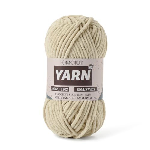 Flauschiges Chenille-Garn zum Häkeln, Babygarn zum Häkeln, weiche Decke, 100 g, Amigurumi-Garne, Samt, Kammgarne, Hellkhaki, 5 Stück Flauschiges Chenille-Garn zum Häkeln, Babygarn zum Häkeln, weiche Decke, 100 g, Amigurumi-Garne, Samt, Kammgarne, Hellkhaki, 5 Stück von OMoiut