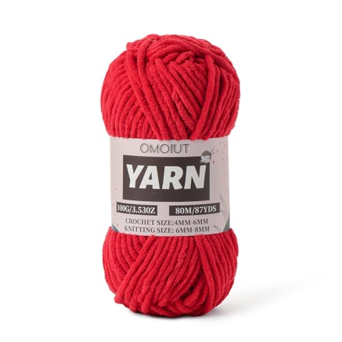 Flauschiges Chenille-Garn zum Häkeln, Babygarn zum Häkeln, weiche Decke, 100 g, Amigurumi-Garne, Samt-Garne, 5 Stück, Rot von OMoiut