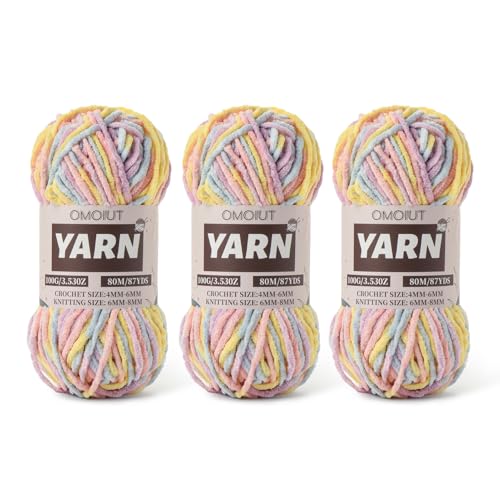 Flauschiges Chenille-Garn zum Häkeln, Babygarn zum Häkeln, weiche Decke, 3 Packungen mit 100 g, Amigurumi-Strickgarne – super sperrige 5 Samtgarne (3 Macarons) von OMoiut