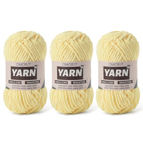 Flauschiges Chenille-Garn zum Häkeln, Babygarn zum Häkeln, weiche Decke, 3 Packungen mit 100 g, Amigurumi-Strickgarne – super sperrige 5 Samtgarne (3 hellgelb) von OMoiut