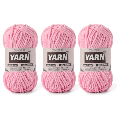 Flauschiges Chenille-Garn zum Häkeln, Babygarn zum Häkeln, weiche Decken, 100 g, Amigurumi-Garne, Samt, Kammgarne, 3 Stück, Dunkelrosa, 3 Stück von OMoiut