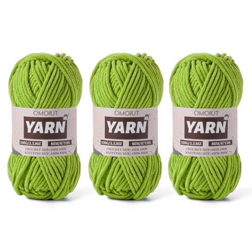 Flauschiges Chenille-Garn zum Häkeln, Babygarn zum Häkeln, weiche Decken, 100 g, Amigurumi-Garne, Samt, Kammgarne, 3 Stück, Limettengrün von OMoiut
