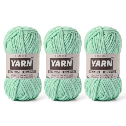 Flauschiges Chenille-Garn zum Häkeln, Babygarn zum Häkeln, weiche Decken, 100 g, Amigurumi-Garne, dicke Garne aus Samt, 3 Stück, Aquagrün von OMoiut