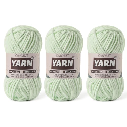 Flauschiges Chenille-Garn zum Häkeln, Babygarn zum Häkeln, weiche Decken, 100 g, Amigurumi-Garne, grobe Garne aus Samt, Kammgarn, 3 Stück, Fruchtgrün, 5 Stück von OMoiut
