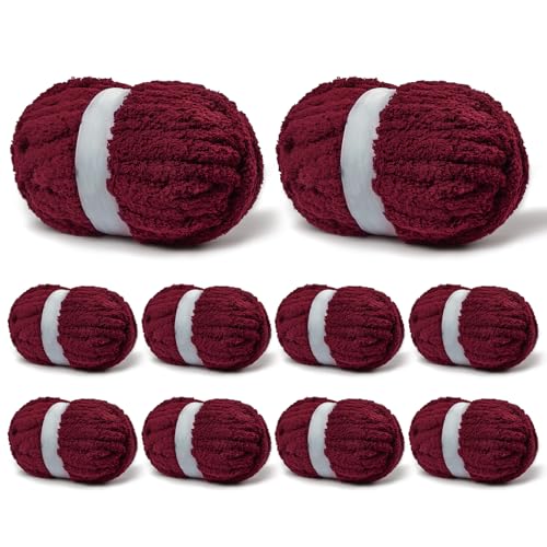 Flauschiges Chenille-Garn zum Häkeln, super Jumbo-Strickgarn für Handstricken, Decke, große, weiche, dicke Häkelgarne (je 22 m, 10 Knäuel) von OMoiut