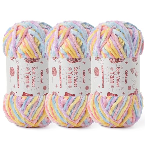 Flauschiges Samt-Chenille-Garn zum Häkeln und Stricken, 3 x 100 g Babygarn zum Häkeln, weiche, grobe Häkelgarne, Amigurumi-Garne (3 Makronen) von OMoiut