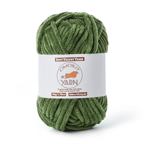 Flauschiges Samtgarn zum Häkeln, grobes Chenille-Babydeckengarn zum Häkeln, weiches, flauschiges Puzzle-Garn zum Stricken, 50 g, sperrige, dicke Amigurumi-Häkelgarne (Armeegrün) von OMoiut