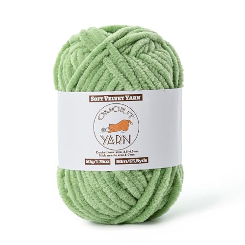 Flauschiges Samtgarn zum Häkeln, grobes Chenille-Babydeckengarn zum Häkeln, weiches, flauschiges Puzzle-Garn zum Stricken, 50 g, sperrige, dicke Amigurumi-Häkelgarne (Avocado-Grün) von OMoiut