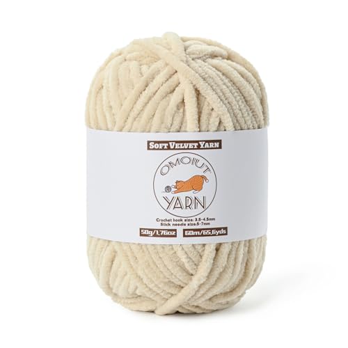 Flauschiges Samtgarn zum Häkeln, grobes Chenille-Babydeckengarn zum Häkeln, weiches, flauschiges Puzzle-Garn zum Stricken, 50 g, sperrige, dicke Amigurumi-Häkelgarne (Beige) von OMoiut