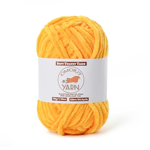 Flauschiges Samtgarn zum Häkeln, grobes Chenille-Babydeckengarn zum Häkeln, weiches, flauschiges Puzzle-Garn zum Stricken, 50 g, sperrige, dicke Amigurumi-Häkelgarne (Goldgelb) von OMoiut