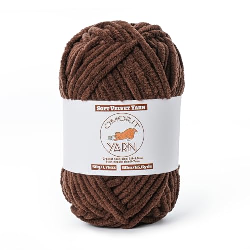Flauschiges Samtgarn zum Häkeln, grobes Chenille-Babydeckengarn zum Häkeln, weiches, flauschiges Puzzle-Garn zum Stricken, 50 g, sperrige, dicke Amigurumi-Häkelgarne (Kaffee) von OMoiut