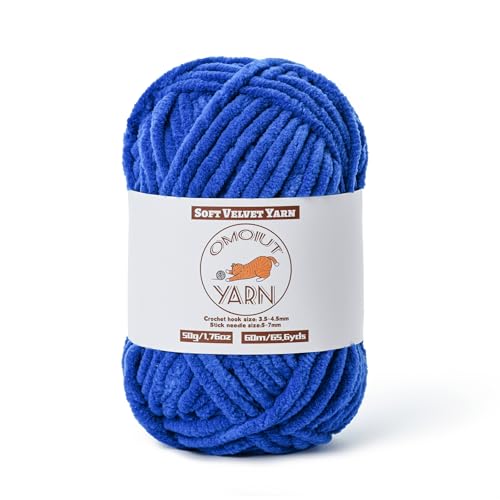 Flauschiges Samtgarn zum Häkeln, grobes Chenille-Babydeckengarn zum Häkeln, weiches, flauschiges Puzzle-Garn zum Stricken, 50 g, sperrige, dicke Amigurumi-Häkelgarne (Königsblau) von OMoiut
