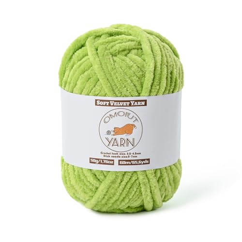 Flauschiges Samtgarn zum Häkeln, grobes Chenille-Babydeckengarn zum Häkeln, weiches, flauschiges Puzzle-Garn zum Stricken, 50 g, sperrige, dicke Amigurumi-Häkelgarne (Limettengrün) von OMoiut