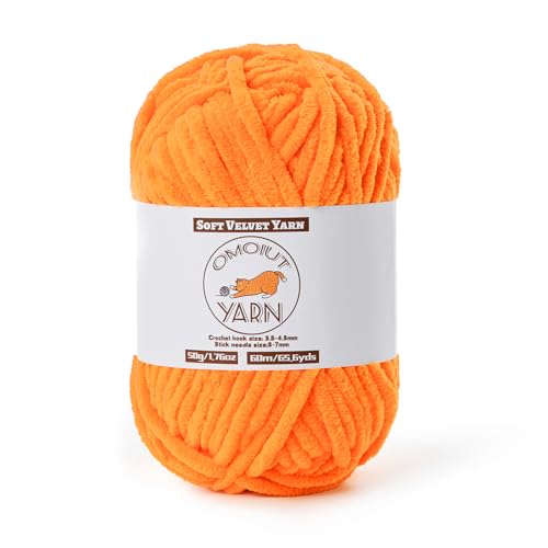 Flauschiges Samtgarn zum Häkeln, grobes Chenille-Babydeckengarn zum Häkeln, weiches, flauschiges Puzzle-Garn zum Stricken, 50 g, sperrige, dicke Amigurumi-Häkelgarne (Orange) von OMoiut