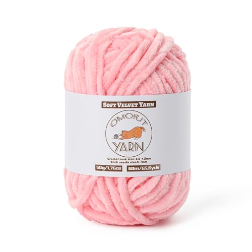 Flauschiges Samtgarn zum Häkeln, grobes Chenille-Babydeckengarn zum Häkeln, weiches, flauschiges Puzzle-Garn zum Stricken, 50 g, sperrige, dicke Amigurumi-Häkelgarne (Rosa) von OMoiut