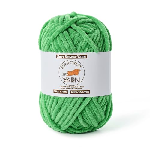 Flauschiges Samtgarn zum Häkeln, grobes Chenille-Babydeckengarn zum Häkeln, weiches, flauschiges Puzzle-Garn zum Stricken, 50 g, sperrige, dicke Amigurumi-Häkelgarne (Weihnachtsgrün) von OMoiut