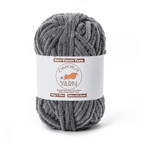 Flauschiges Samtgarn zum Häkeln, grobes Chenille-Babydeckengarn zum Häkeln, weiches, flauschiges Puzzle-Garn zum Stricken, 50 g, sperrige, dicke Amigurumi-Häkelgarne (dunkelgrau) von OMoiut