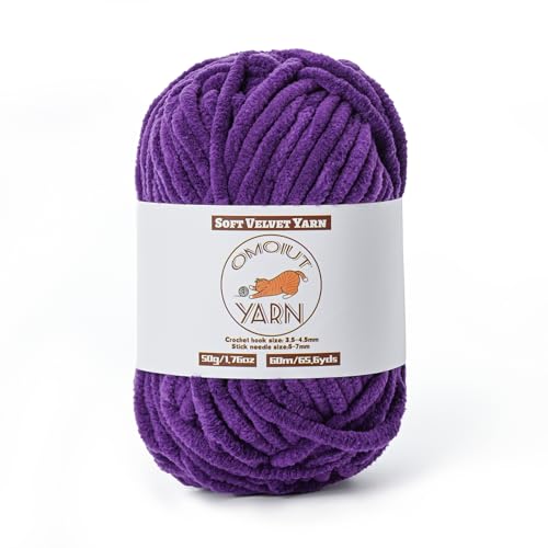 Flauschiges Samtgarn zum Häkeln, grobes Chenille-Babydeckengarn zum Häkeln, weiches, flauschiges Puzzle-Garn zum Stricken, 50 g, sperrige, dicke Amigurumi-Häkelgarne (dunkelviolett) von OMoiut