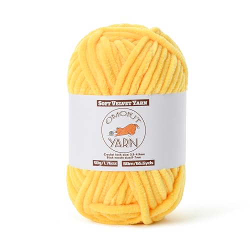 Flauschiges Samtgarn zum Häkeln, grobes Chenille-Babydeckengarn zum Häkeln, weiches, flauschiges Puzzle-Garn zum Stricken, 50 g, sperrige, dicke Amigurumi-Häkelgarne (hellgelb) von OMoiut