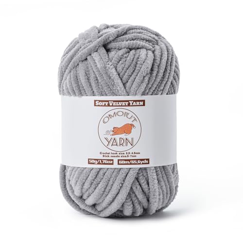 Flauschiges Samtgarn zum Häkeln, grobes Chenille-Babydeckengarn zum Häkeln, weiches, flauschiges Puzzle-Garn zum Stricken, 50 g, sperrige, dicke Amigurumi-Häkelgarne (hellgrau) von OMoiut