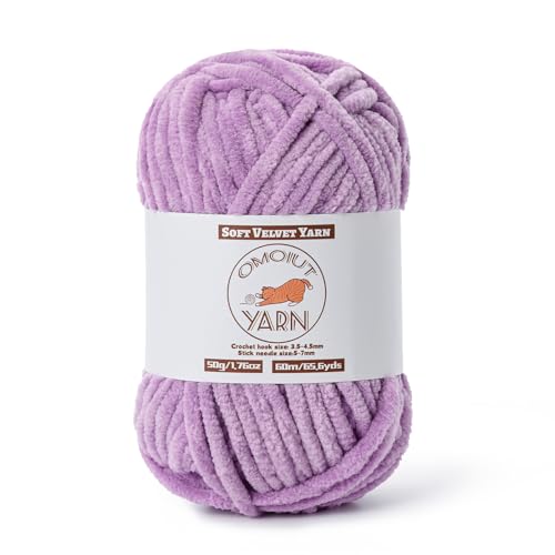Flauschiges Samtgarn zum Häkeln, grobes Chenille-Babydeckengarn zum Häkeln, weiches, flauschiges Puzzle-Garn zum Stricken, 50 g, sperrige, dicke Amigurumi-Häkelgarne (hellviolett) von OMoiut