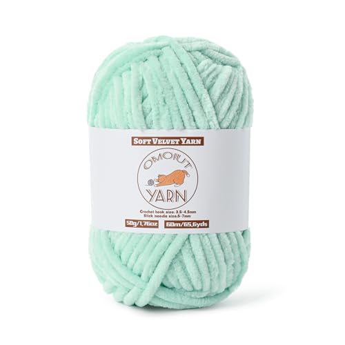 Flauschiges Samtgarn zum Häkeln, grobes Chenille-Babydeckengarn zum Häkeln, weiches, flauschiges Puzzle-Garn zum Stricken, 50 g, sperrige, dicke Amigurumi-Häkelgarne (mintgrün) von OMoiut