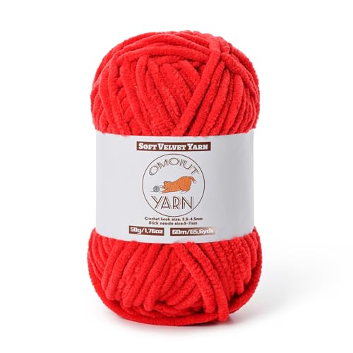 Flauschiges Samtgarn zum Häkeln, grobes Chenille-Babydeckengarn zum Häkeln, weiches, flauschiges Puzzle-Garn zum Stricken, 50 g, sperrige, dicke Amigurumi-Häkelgarne (rot) von OMoiut
