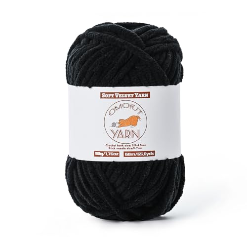 Flauschiges Samtgarn zum Häkeln, grobes Chenille-Babydeckengarn zum Häkeln, weiches, flauschiges Puzzle-Garn zum Stricken, 50 g, sperrige, dicke Amigurumi-Häkelgarne (schwarz) von OMoiut