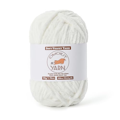 Flauschiges Samtgarn zum Häkeln, grobes Chenille-Babydeckengarn zum Häkeln, weiches, flauschiges Puzzle-Garn zum Stricken, 50 g, sperrige, dicke Amigurumi-Häkelgarne (weiß) von OMoiut