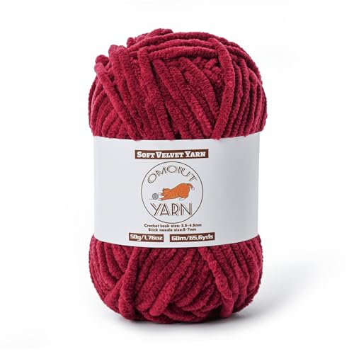 Flauschiges Samtgarn zum Häkeln, grobes Chenille-Babydeckengarn zum Häkeln, weiches flauschiges Puzzle-Garn zum Stricken, 50 g, sperrige, dicke Amigurumi-Häkelgarne (Burgunderrot) von OMoiut
