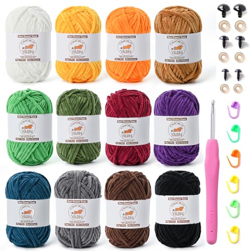 Flauschiges Samtgarn zum Häkeln, grobes Chenille-Babygarn zum Häkeln, weiche Decke, Amigurumi-Garne zum Stricken, sperrige, mehrfarbige Häkelgarne, Set C, 12 Stück Flauschiges Samtgarn zum Häkeln, grobes Chenille-Babygarn zum Häkeln, weiche Decke, Amigurumi-Garne zum Stricken, sperrige, mehrfarbige Häkelgarne, Set C, 12 Stück von OMoiut