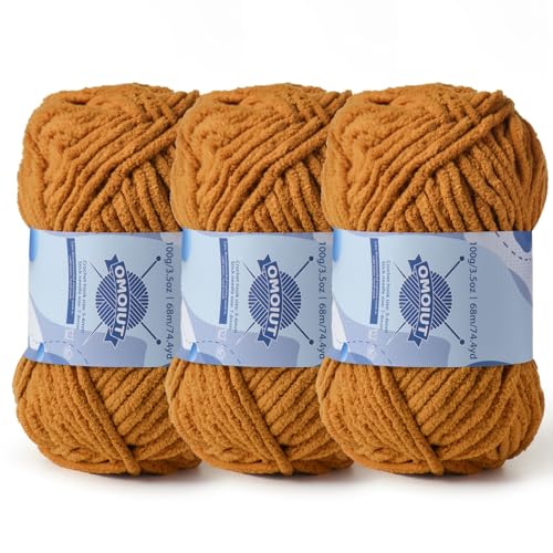 Grobes Chenille-Garn zum Häkeln, Babygarn zum Häkeln, weiche Decken, sperrige Garne zum Häkeln, Amigurumi, 300 g, flauschige Samtgarne zum Handstricken, 3 Stück von OMoiut