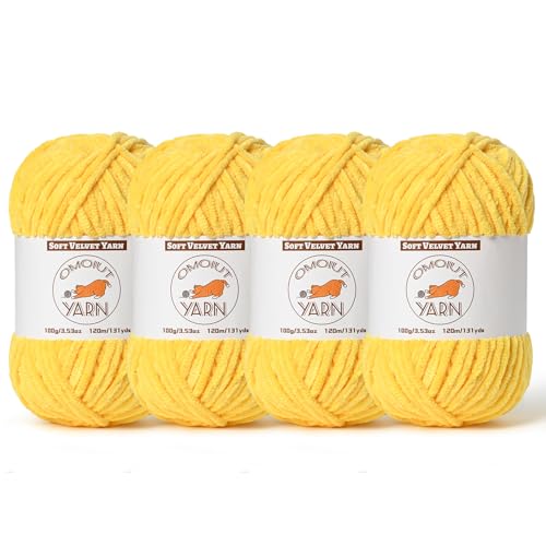 Hellgelbes flauschiges Samtgarn zum Häkeln, grobes Chenille-Babydeckengarn zum Häkeln, weiches flauschiges Puzzle-Garn zum Stricken, (je 100 g) sperrige, dicke Amigurumi-Häkelgarne von OMoiut