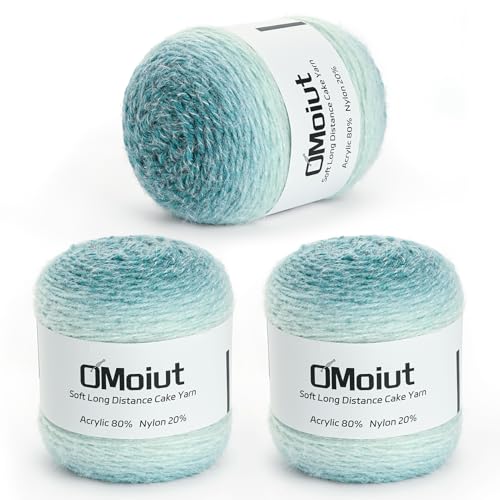 Ombre-Häkelgarn für Kuchen, Babydeckengarn zum Häkeln, weich, 20 % Nylon, 80 % Acryl, Amigurumi-Garn, 570 g, Farbverlaufsgarne zum Häkeln und Basteln, 3 Stück, ICY Blue von OMoiut