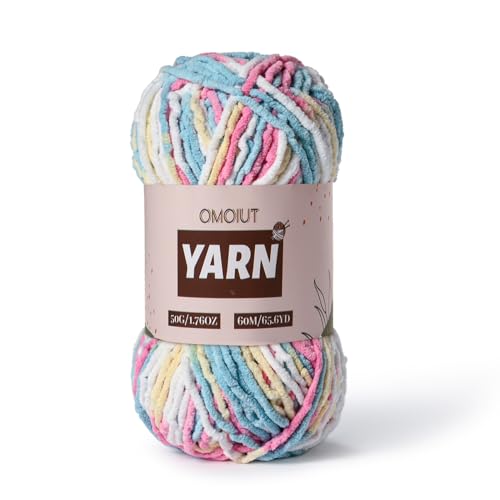 Plüsch-Chenille, grob, Häkelgarn für Babys, weicher Samt zum Stricken, Decken, Basteln, flauschiges Amigurumi-Garn, 50 g (Bonbonfarben) von OMoiut